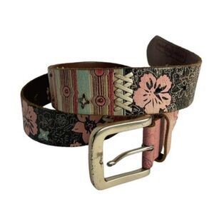 Fossil Belt Boho Festival Leather Multicolor Applique Laced Collage Women Small